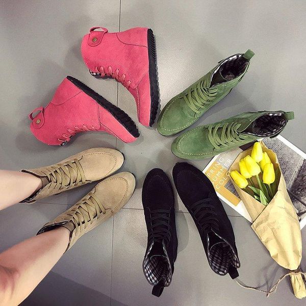 

boots snow women lace up suede ankle shoes woman botas british wind warm autumn fashion flat, Black