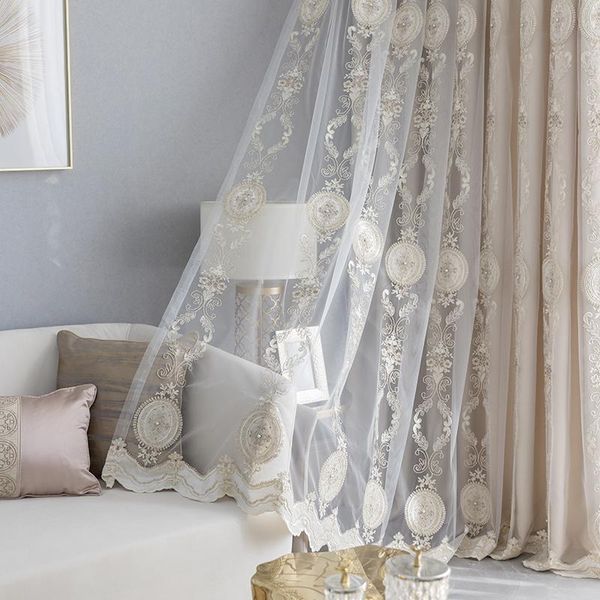 

elegant embroidered floral sheer curtains for living room jacquard beads stitched mesh window treatment drapes