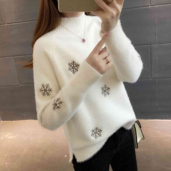 

warm wool women pullover sweater winter pattern casual soft mohair snowflak autumn thick fashion knitted fall, White;black