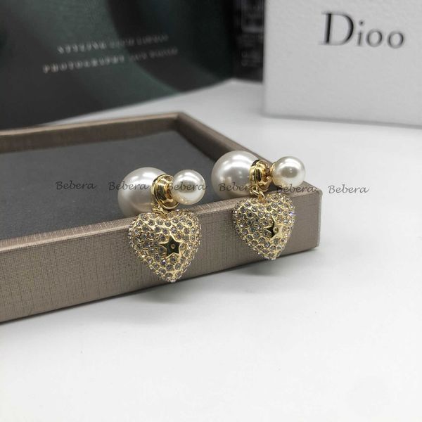 

dijia d's new net red heart shape full drill small fragrance size pearl symmetrical earrings female, Golden