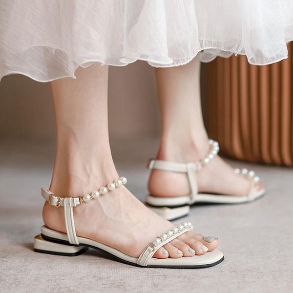 

sandals block heels pearl black shoes for women buckle strap med espadrilles platform 2021 summer chunky beige girls flat medium