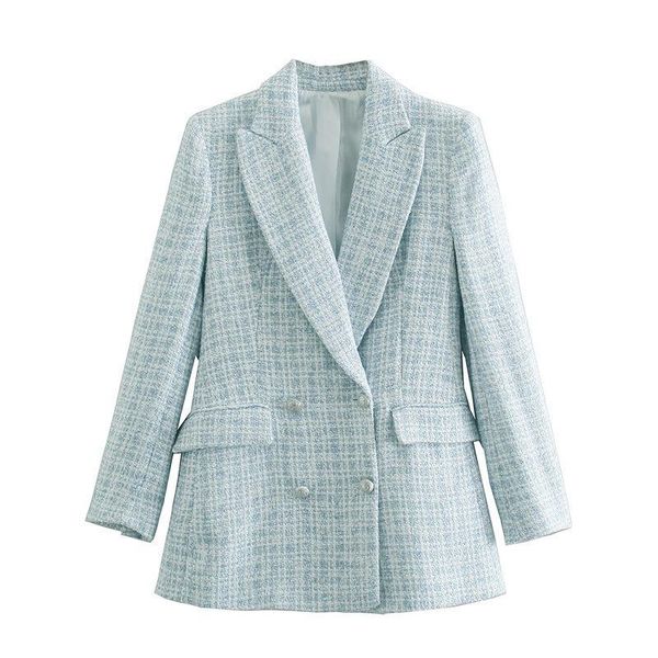 

women's suits & blazers 2021 vintage plaid double breasted blazer coat women elegant office ladies long sleeve female outerwear skinny, White;black
