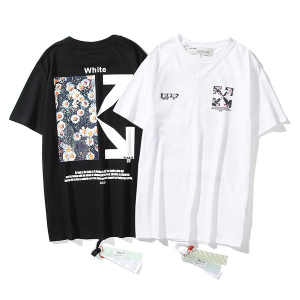 

2021ow fashion brand daisy print short t-shirt men and women's off european loose large base shirt half sleeve, White;black
