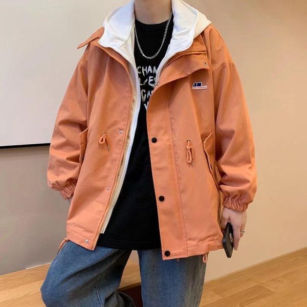 

men's jackets fake two spring and autumn trend tooling jacket oversize salt lazy style baseball uniform, Black;brown