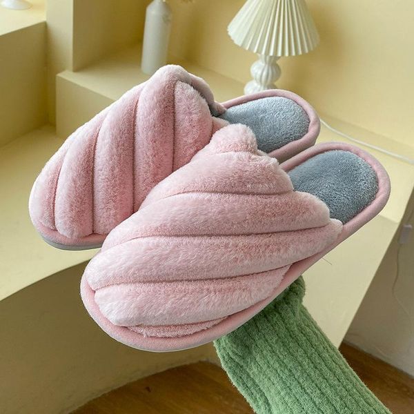 

slippers autumn and winter cotton home non-slip comfortable couple models style shoes warmth plush for men, Black