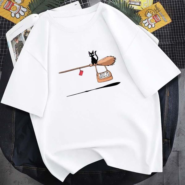 

men's t-shirts summer magic cat not in the service area printed t-shirt fashion casual cute short-sleeved cotton round neck top, White;black