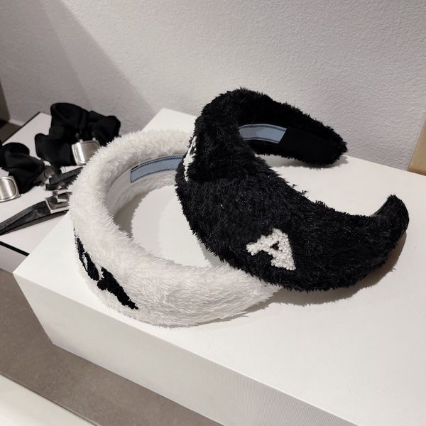 

lamb wool female korean ins hair hoop headdress trendy letter p cute warm hairband thickened with blue label, Silver