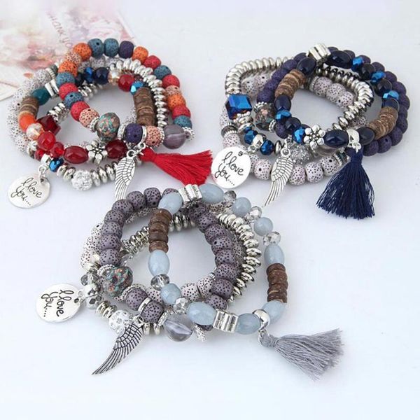 

bangle easy to wear 4pcs/set unique elegant retro style pendant bracelet portable exquisite for gifts, Black