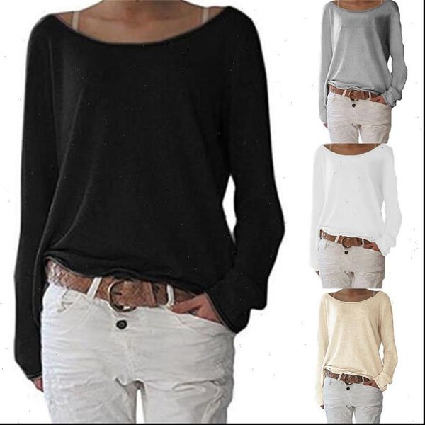 

2021 spring autumn basic women plus size loose long sleeve cotton blouse shirt casual solid tee shirt, White