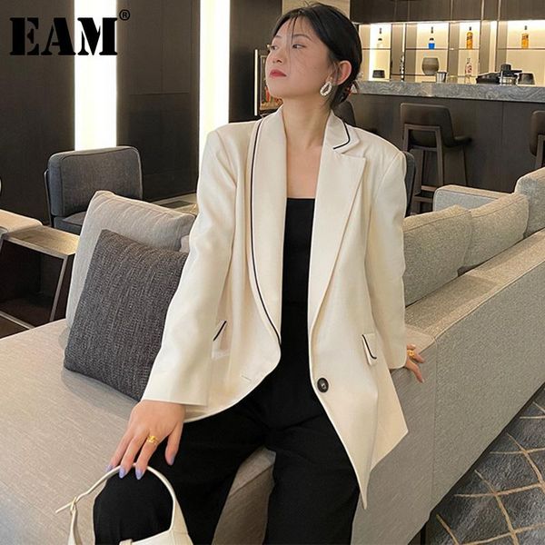 

women's suits & blazers [eam] women white single button big size blazer lapel long sleeve loose fit jacket fashion tide spring autumn 2, White;black