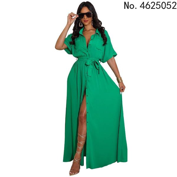 

ethnic clothing african dresses for women 2021 autumn button maxi dress clothes green long shirt, Red