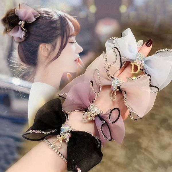 

hair accessories elegant sweet large fabric bow d elastic bands crystal rhinestone jewelry hairbands women girls party