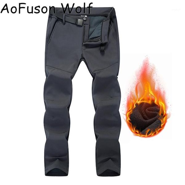 

winter fleece hiking pants couples waterproof reflective strip belt trousers for women men outdoor sports plus size 4xl1, Black;green