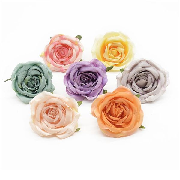 

6pcs silkl flowers rose heads home decoration accessories diy candy box decorative flowers wreaths brooch wedding autu jllsil