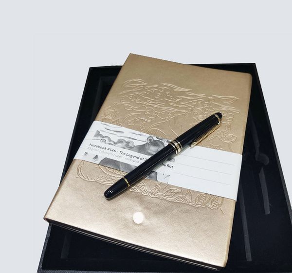 

signature pen ballpoint pen notebook set hexagon logo black resin body pens smooth writing high-end novel design exquisite and packaging