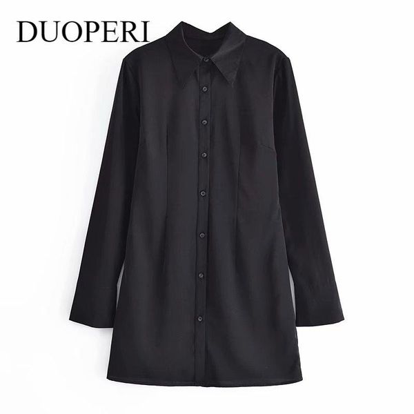 

casual dresses duoperi women fashion solid single breasted shirt style mini dress long sleeves lapel neck vintage female woman robe, Black;gray