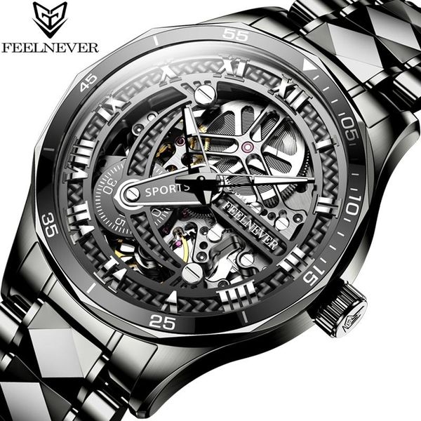 

wristwatches feelnever men watch mechanical automatic watches tungsten steel waterproof clock fashion relogio masculino, Slivery;brown