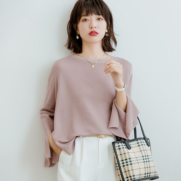 

2021 new women spring and autumn fashion french style solid color long sleeve knitted female casual thin pullover sweater 3m2j, White;black