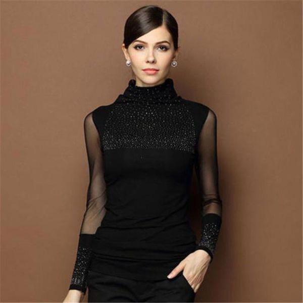 

women's blouses & shirts spring autumn winter base layer long sleeve slim coat casual turtleneck shirt regular size pullover polyester, White
