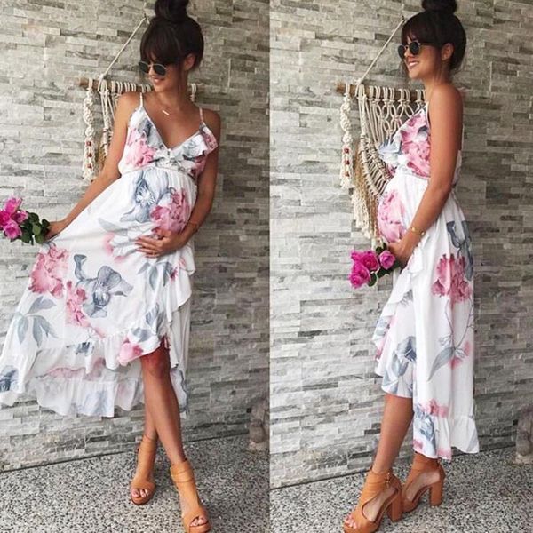

maternity dresses women pregnant dress fashion womens mother casual floral falbala for summer soft clothes c, White