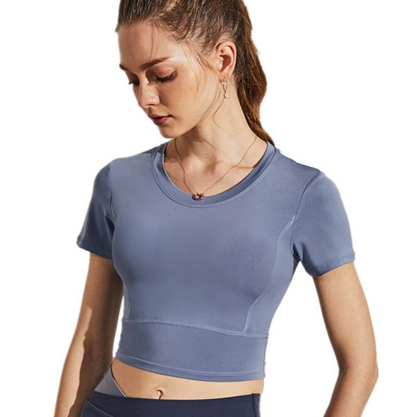 

summer new slim yoga clothes women elasticity sports t shirt fitness crop short sleeve quick-drying running training t shirt, White;red