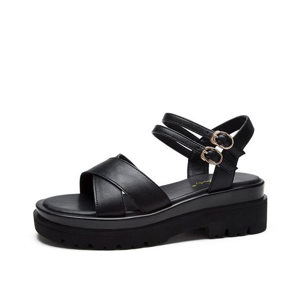 

dress shoes women's summer casual leather platform sandals 2021 female comfortable wedge heels, Black