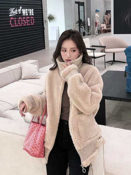 

2021 new women winter real lamb coat genuine granular sheep shearing jacket female casual warm wool fur outerwear l998utgu, Black