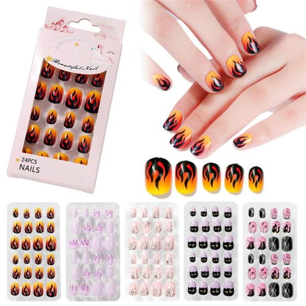 

false nails fshion reusable acrylic fake press on full cover nail tips detachable art stick manicure, Red;gold