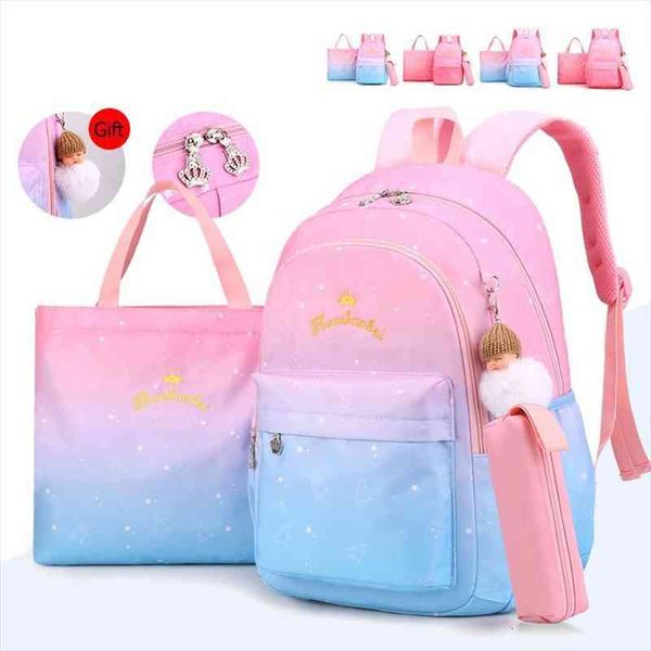 

3pc set school for girls bags sweet princess gradient kids backpack light waterproof grade 1 3 6 book big small