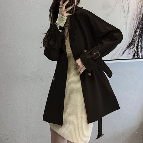 

women's trench coats women solid leisure fashion elegant korean preppy early autumn style all-match simple vintage sobretudo feminino 2, Tan;black