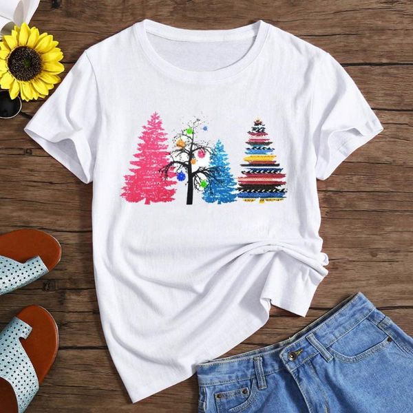 

women's t-shirt christmas shirts plus size women short sleeve tree printed casual camisetas mujer manga corta w#, White