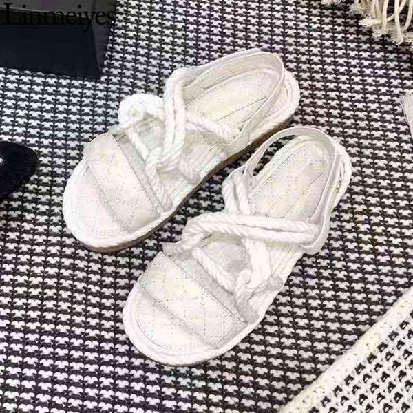 

gladiator woman real leather quilting nylon colour hemp rope flat sole comfy female summer sandals women mujer, Black