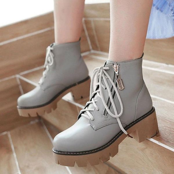 

boots brand big size 43 platform shoelaces skidproof square heels ankle booties women shoes female, Black