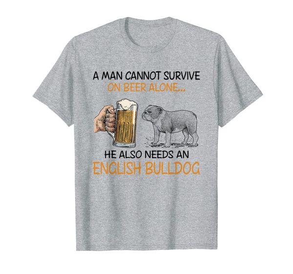 

english bulldog dad costume drink beer puppy owner tee shirt, White;black