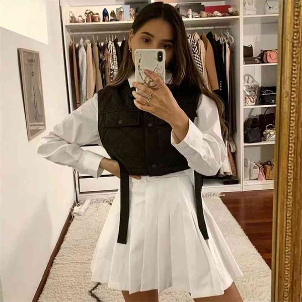 

womens vest black lapel sleeveless jacket fashion large pocket design waistcoat streetwear 210817, Black;white