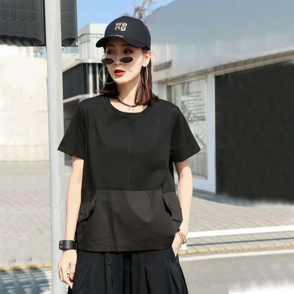 

women's t-shirt superaen 2021 design o neck solid pullover short sleeve patchwork irregular woman tshirts, White