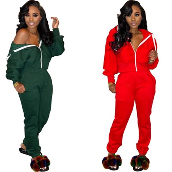 

womens solid colors tracksuits fashion trend long sleeve cardigan zipper hooded coat pants suits designer female slim sport casual sets, Gray