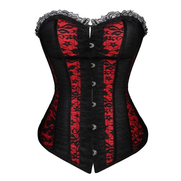 

women's shapers women vintage floral lace overlay overbust corset waister cincher slim bustier lingerie red black plus size, Black;white