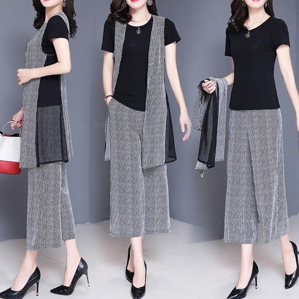 

women's two piece pants women high waist wide leg set three blazer vest &shirt &trousers spring summer casual clothes loungewear outfit, White