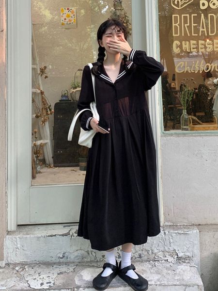 

dresses of amy design dress japanese autumn 2021 new preppy sailor's age-reducing girl's long sleeve kawaii style njpq, Black;gray