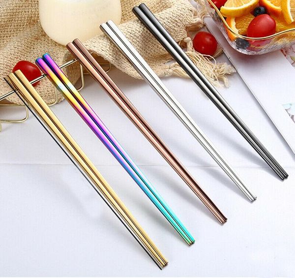

rainbow chopsticks 23cm mirror polished grade 304 stainless steel korean chopstick sushi sticks baguette chinois