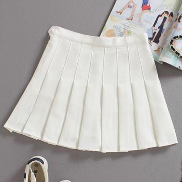 

skirts 8 colors womens fashion solid high waist pleated mini skirt slim casual uniform white tennis falda &jj, Black