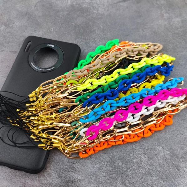 

pendant necklaces colorful acrylic rubber plated mobile phone chain anti-lost lanyard soft pottery hanging golden for women girls, Silver