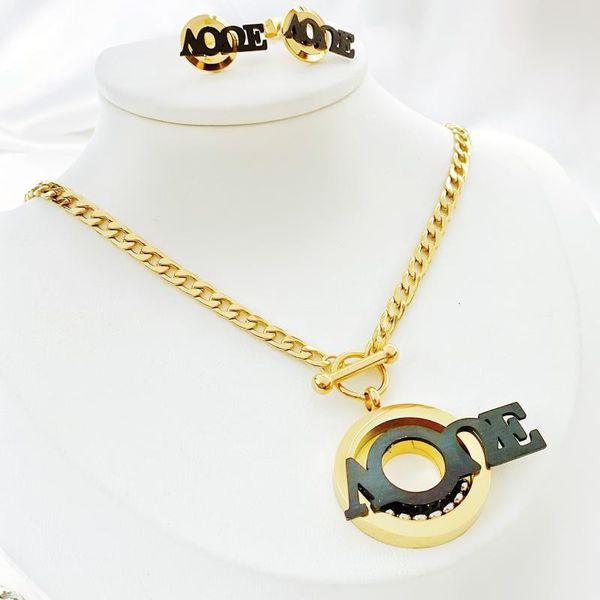 

earrings & necklace stainless steel four-leaf clover jewelry set design heart zircon tassel fashion trend, Silver