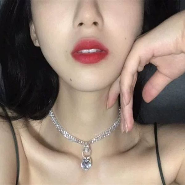 

hbp fashion ins chain fashionable versatile collar personalized flash diamond pendant net red choker necklace, Silver