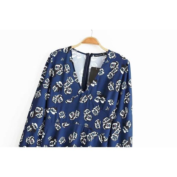 

2021 new floral printing mini deep v-neck slim es for women long sleeve back 04rz, White