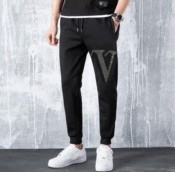 

men's pants clothing fashion casual men sportswear rhinestones sweatpants, Black