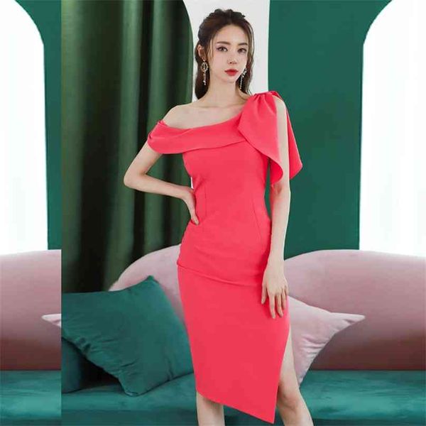 

red one off shoulder korean summer irregular neck tight office cabaret party dresses for women 210602, Black;gray