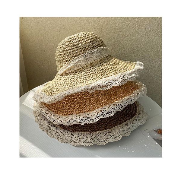 

wide brim hats 2021 summer female sun hat flower ribbon panama beach for women sombrero floppy straw, Blue;gray