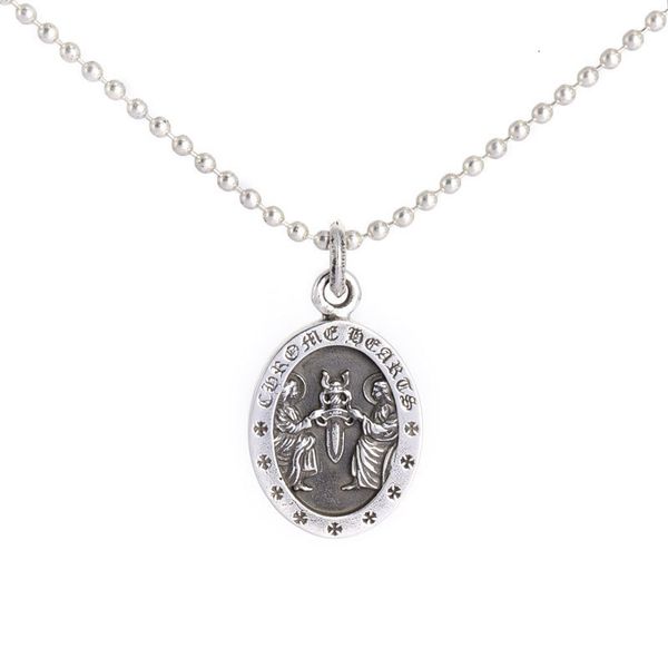 

ch crowe has been tested and mixed to sell high version oval angel round br sword pendant sterling sier men's women's necklace, Silver